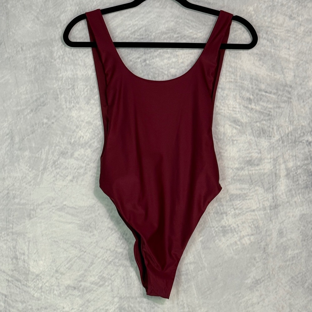 Aerie Swim One Piece Long Burgundy High Cut Swimsuit Sz S Bathing Suit